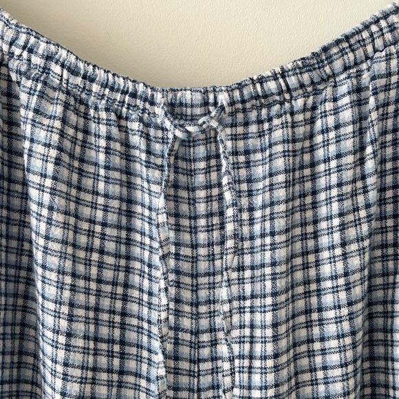 Abercrombie Blue Plaid Linen-Blend Pull-On Wide Leg Drawstring Pants - Picture 6 of 16
